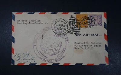 Zeppelin Cover Los Angeles USA to Lakehurst Aug 1929 Signed by Postmaster 50c - Image 1 of 2