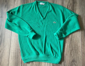 VTG Izod Lacoste Mens Pullover V-Neck Grandpa Sweater Green Alligator Sz MEDIUM - Picture 1 of 3