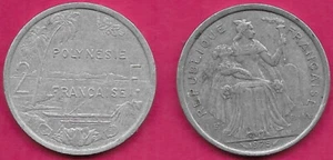 FRENCH POLYNESIA 2 FRANCS 1975 VF-XF WITH I.E.O.M,LIBERTY SEATED ON THRONE,FA - Picture 1 of 1