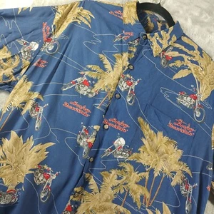 Camicia hawaiana vintage Harley Davidson Tori Richard uomo L blu palme made USA - Foto 1 di 13