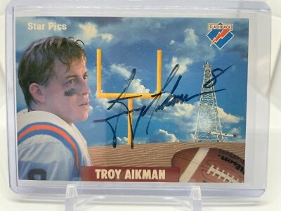 1991 STAR PICS TROY AIKMAN AUTO RC #50 FLASHBACK ON CARD AUTOGRAPH COWBOYS SSP - Image 1 of 2
