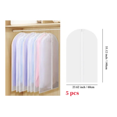 AUTOFUTR 5Pcs Clothes Coat Protect Garment Cover Bags Suit Storage Bags Zipper Dress New