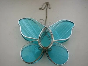 Wonderful, Hanging Blue Glass Butterfly Tea Light or Candle Light - Picture 1 of 5
