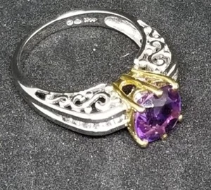 Amethyst Diamond Ring 4.5 Gr 14k Solid White Gold Dark Purple Diamonds sz 7.25 - Picture 1 of 6
