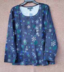 *NUEVO* Karen Scott Azul Invierno Copos de Nieve Estampado Top Cuello Cuchara Mangas Largas - Nuevo con Etiquetas - Imagen 1 de 15