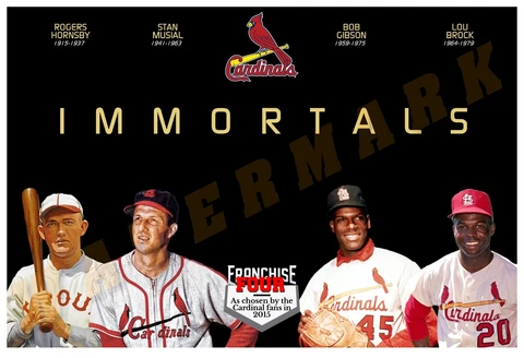 FOUR IMMORTAL CARDINALS AS CHOSEN BY THE FANS 19”x13" COMMEMORATIVE POSTER Cover