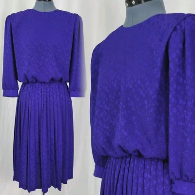 Vestido Blusa Vintage VLP Púrpura Lunares en Púrpura con Falda Plisada Talla 10P Foto 1 de 4