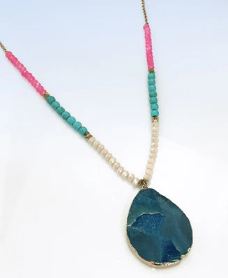 Colar Pingente Longo 33" PANACEA Pedra Frisada Geodo Lágrima - Imagem 1 de 3