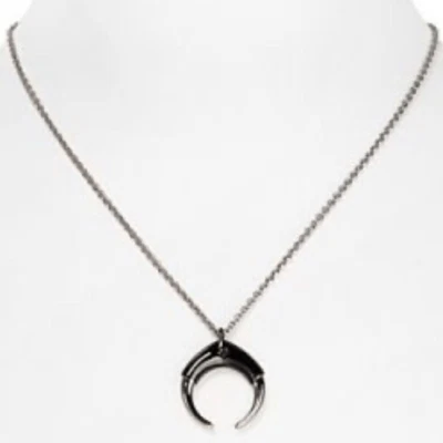 Nuevo sin etiquetas Collar Colgante Doble Cuerno Firmado Rebecca Minkoff Negro Plata Foto 1 de 4