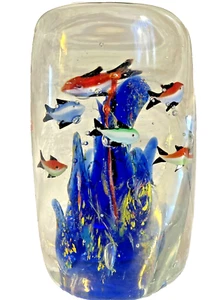 Heavy Art Glass Coral Reef Fish Aquarium Paperweight 5.5" Vintage - Picture 1 of 9