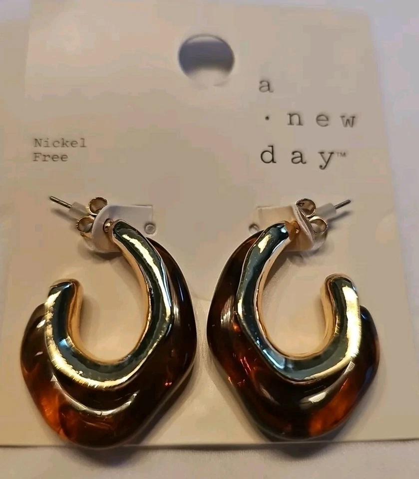 Pendientes de aro orgánicos de acetato ámbar pendientes perforados sin níquel nuevos con etiquetas Foto 1 de 1