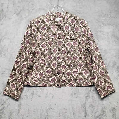 Charter Club куртка женщин средний миниатюрный зеленый кремовый фиолетовый мульти печать пальто - Изображение 1 из 4