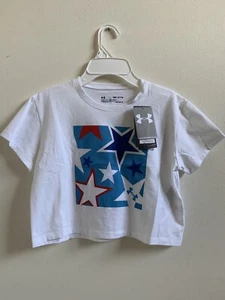 NWT Under Armour Girls Cropped T Shirt Size YSM White - Picture 1 of 3
