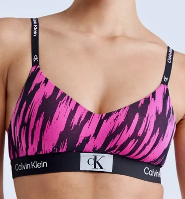 CALVIN KLEIN 1996 Cotton Stretch Lightly Lined Pink Tiger Bralette Womens M L XL - Image 1 of 4