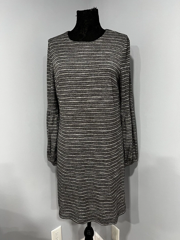 Vestido recto metálico manga larga globo gris plateado para mujer London Times 14 Foto 1 de 4