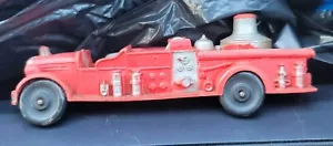 Camión de bomberos de juguete de goma rojo castaño rojizo vintage FD #2 hecho en EE. UU. #500 bomba - Imagen 1 de 15