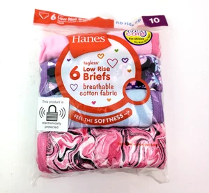 Hanes Girls Size 10 Pink Purple Cotton Tagless Low Rise Briefs Underwear 6 Pack - Picture 1 of 6