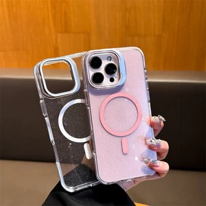 Glitter Magnetic Case For iPhone 16 16e 15 14 13 Plus Pro Max Acrylic Back Cover - Picture 1 of 14