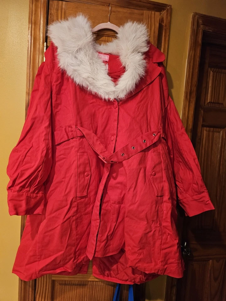 Sugar Thrillz Santa Baby gabardina de piel sintética con cinturón mujer talla grande 3x rojo nuevo Foto 1 de 4