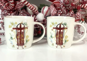 TAG SET of 2 NEW Wonderful Time of The Year Sleigh Christmas Holiday Cups Mugs - Picture 1 of 11
