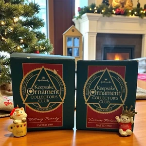 Hallmark Keepsake Ornament Collectors Club Miniatures Set Of 2 W/Box 1989-1990 - Picture 1 of 9