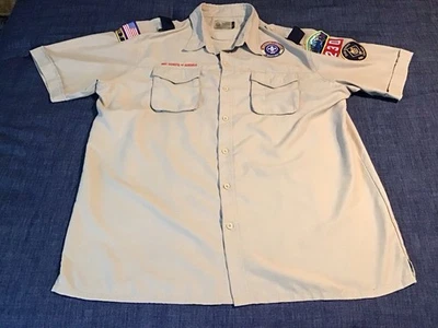 BOY SCOUTS OF AMERICA UNIFORM SHIRT W/PATCHES MEN-XL KHAKI. EUC - Image 1 of 4