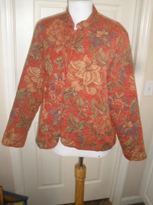 Chaqueta/Ablazer vintage con cremallera para mujer Preswick&Moore M diseño floral granate (4A) Foto 1 de 4