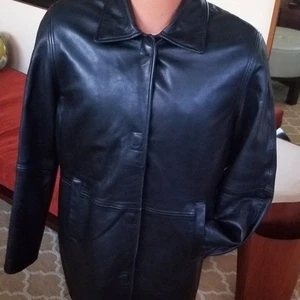 Mens Black Leather Car Coat w/ZipOut Lining Size S to M - Picture 1 of 6