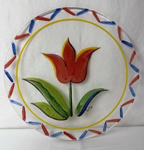 Vintage Kosta Boda Red Tulip Platter, Sweden, Hand painted , Signed By Artist - Picture 1 of 3