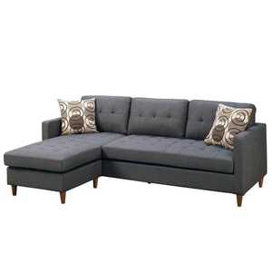 Poundex Furniture 2 Piece Fabric Sectional Sofa Set in Blue Gray - Picture 1 of 9