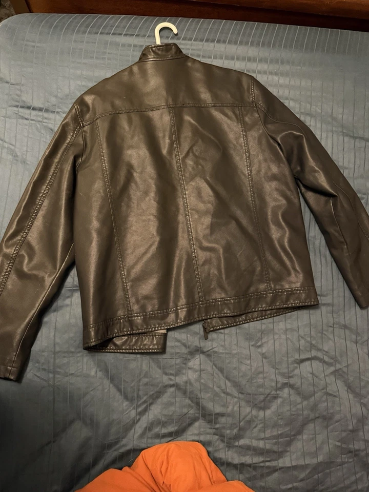 VINTAGE RARE PERRY ELLIS Men's Zipper Faux Leather Moto Jacket XL Black - Image 1 of 4