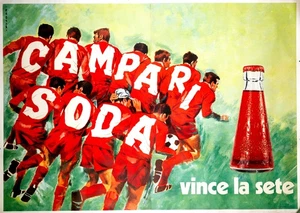 Campari Soda Pijoan c1970 Soccer Foot Original Vintage Drinks Poster aka Squadra - Picture 1 of 3
