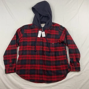 Camisa con Capucha de Franela a Cuadros Roja American Eagle Pequeña Forrada Suave Grunge Y2K Nueva con Etiquetas - Imagen 1 de 5