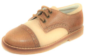 DE OSU - Spain -Boys Tan Leather Dress Cap Toe Oxfords Shoes -European 24 Size 8