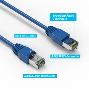 Cable Ethernet de red LAN blindado Cat6 RJ45 STP 100' ft cobre azul UV - Imagen 1 de 2