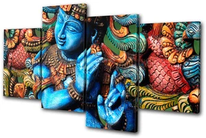 Religion Lord Krishna Hindu  MULTI CANVAS WALL ART Picture Print VA - Picture 1 of 1