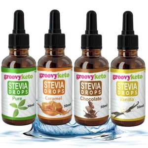 STEVIA LIQUID SWEETENER DROPS BY GROOVY KETO - 50ML - IN 4 FLAVOURS - Picture 1 of 9