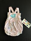 NWT Little by Little Vintage Pink Baby Girls Bubble Romper Lace Size 12 mo.
