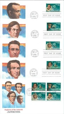 1988 Fleetwood 2386-89 (5) ANTARTIC EXPLORERS-BYRD-ELLSWORTH Unaddressed  FDC    - Image 1 of 3