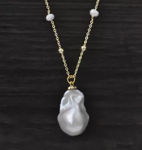 Genuino Natural Mar del Sur Blanco Keshi Perla Barroca Colgante Collar Cadena 18" - Imagen 1 de 4
