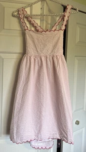 Classic Prep Girl's Quinn textured pink gingham Dress pink 12 scalloped bow back - Picture 1 of 5