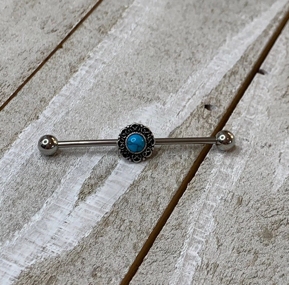 "Barbell industrial flor turquesa calibre 14 nuevo pendiente cartílago 1,5""" Foto 1 de 1