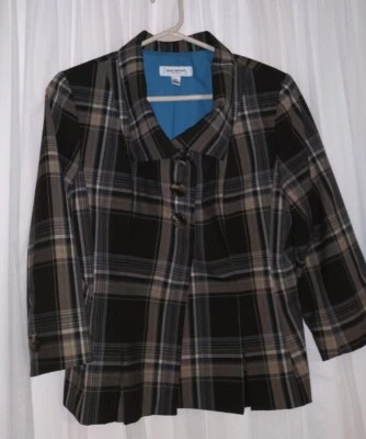 CHAQUETA BLAZER ISAAC MIZRAHI MARRÓN FORRADA A CUADROS TALLA 10 NUEVA SIN ETIQUETAS Foto 1 de 2