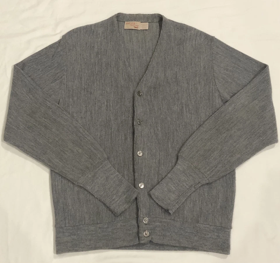 Cárdigan de Colección The Fox Años 70 Para Hombre L Gris Cuello en V Hecho en EE. UU. Suéter Foto 1 de 4