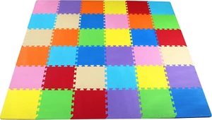 36 Piece Kids Puzzle Play Mat, Foam Floor Tiles, Cream/Gray/Beige - Picture 1 of 12