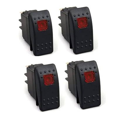 Pacote com 4 interruptores balancim de carro barco marinho à prova d'água 12V SPST ON-OFF 3PIN 3P vermelho LED - Imagem 1 de 4