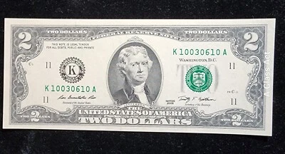 2009 $2 TWO DOLLAR BILL ( DALLAS TEXAS K ) UNCIRCULATED. F 1939K. Our T8026 - Image 1 of 4