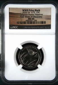 2020-W Tallgrass Prairie  Quarter - NGC MS 66 - WWII Privy Mark 'V75' - FWOD - Picture 1 of 2