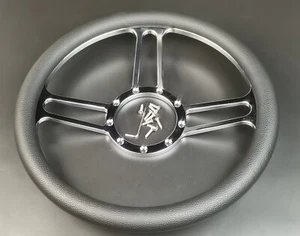 14" Billet Aluminum 9 Holes Chrome Steering Wheel With Black Half Wrap Leather - Picture 1 of 3