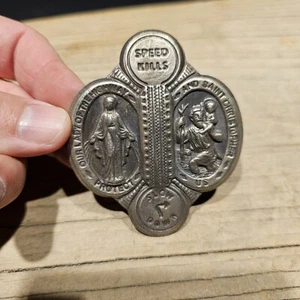 Antique Vintage Style Aluminum St. Christopher Patron of Safe Travel Visor Clip - Picture 1 of 11